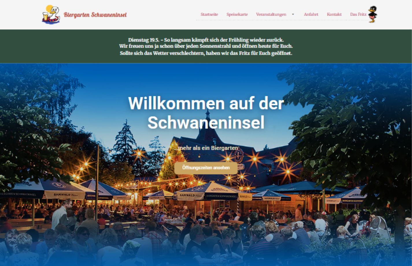 Screenshot der Website Biergarten Schwaneninsel